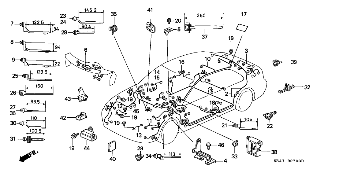 Honda New 1994-1995 Fits Honda Civic Engine Room Wire Harness, Part # 32200-SR3-A42