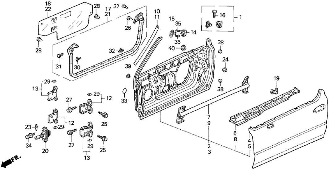 Honda New 1993-1997 Fits Honda Del Sol Stiffener, R. FR. Door Skin (Upper), Part # 67221-SR2-300ZZ