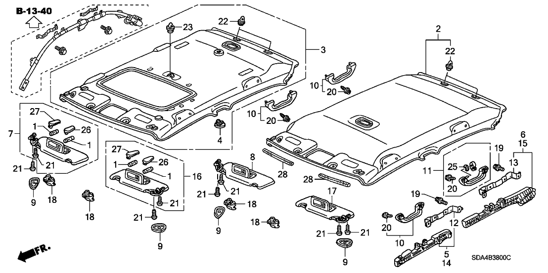 Honda New 2003-2004 Fits Honda Accord Pad Assy., R. FR. Roof Side, Part # 83203-SDC-003