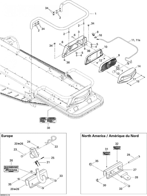 Fits 2007-2009 Ski-Doo EXPEDITION SPORT 550F / Expedition Sport V-800 Models Hitch, Black, OEM Part # 511000519