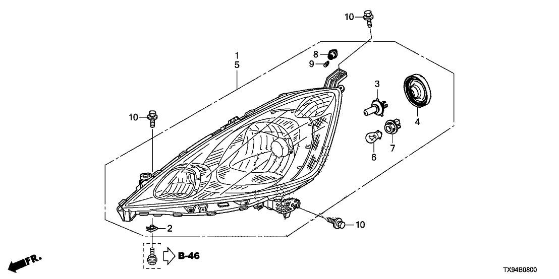 Honda New 2013-2014 Fits Honda Fit EV Driver Side Headlight Assembly, Part # 33150-TX9-A01
