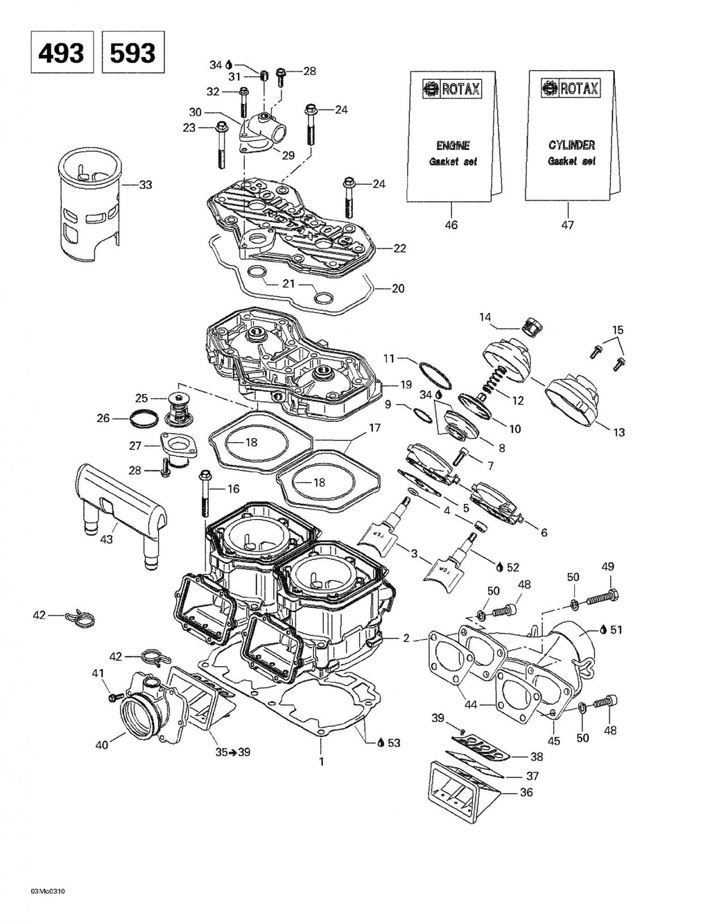 Fits 2000-2003 Ski-Doo Double Gasket 0.6 Mm Grand Touring 500., OEM Part # 420931587