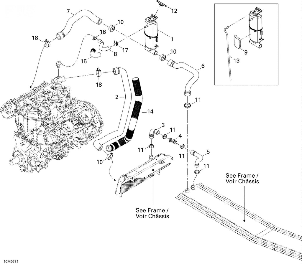 Fits 2005-2007 Ski-Doo Mach Z 1000 SDI / Mach Z 1000 SDI Adrenaline & X Models Front Radiator Outlet Hose, OEM Part # 509000337
