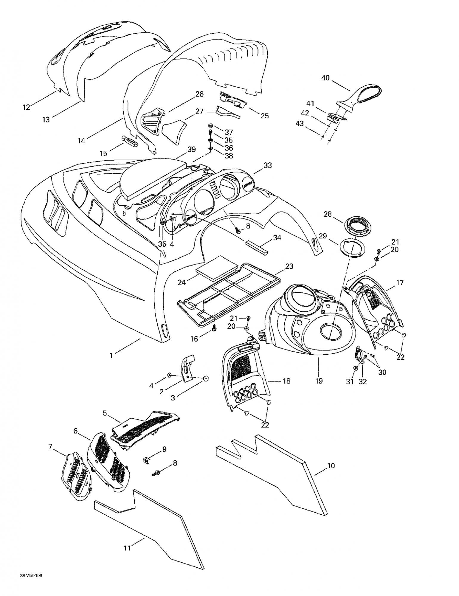 Fits 1999-2004 Ski-Doo Formula Deluxe 500/600/700 / Formula Deluxe 600/700 Models Center Grill, Black, OEM Part # 517302026