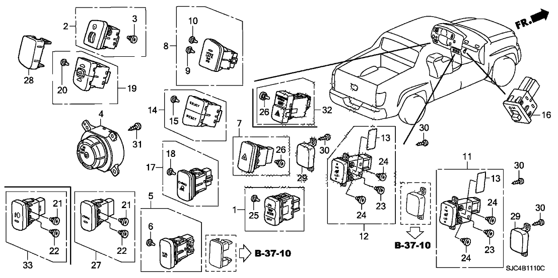 New 2006-2008 Fits Honda Ridgeline Lid, Sunroof Switch Hole *NH167L* (GRAPHITE BLACK), Part # 77205-SJC-A01ZA