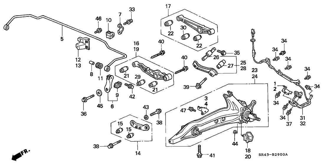 Honda New 1992-1995 Fits Honda Civic Right Rear Arm (Lower), Part # 52350-SR0-A10