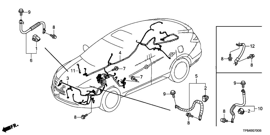 Honda New 2010-2012 Fits Honda Crosstour Rear Side Wire Harness, Part # 32140-TP7-A00