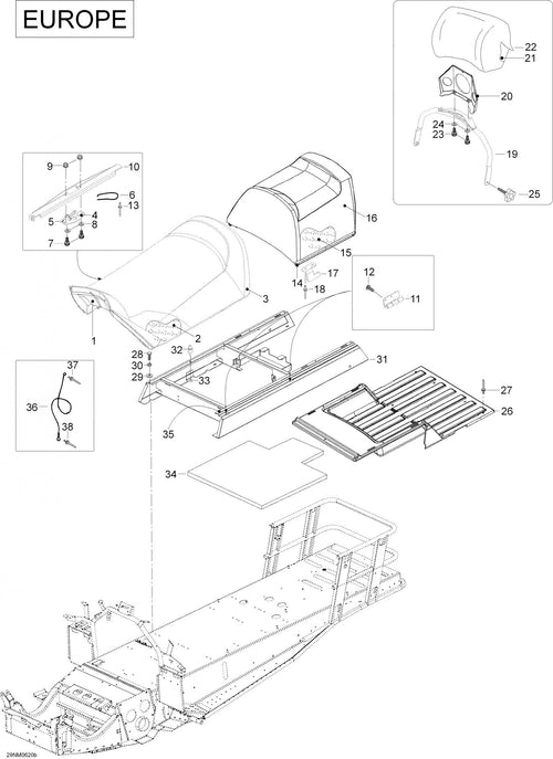 Fits 2005-2006 Ski-Doo Expedition 600 H.O. SDI / Expedition V-1000 Backrest, OEM Part # 605251730