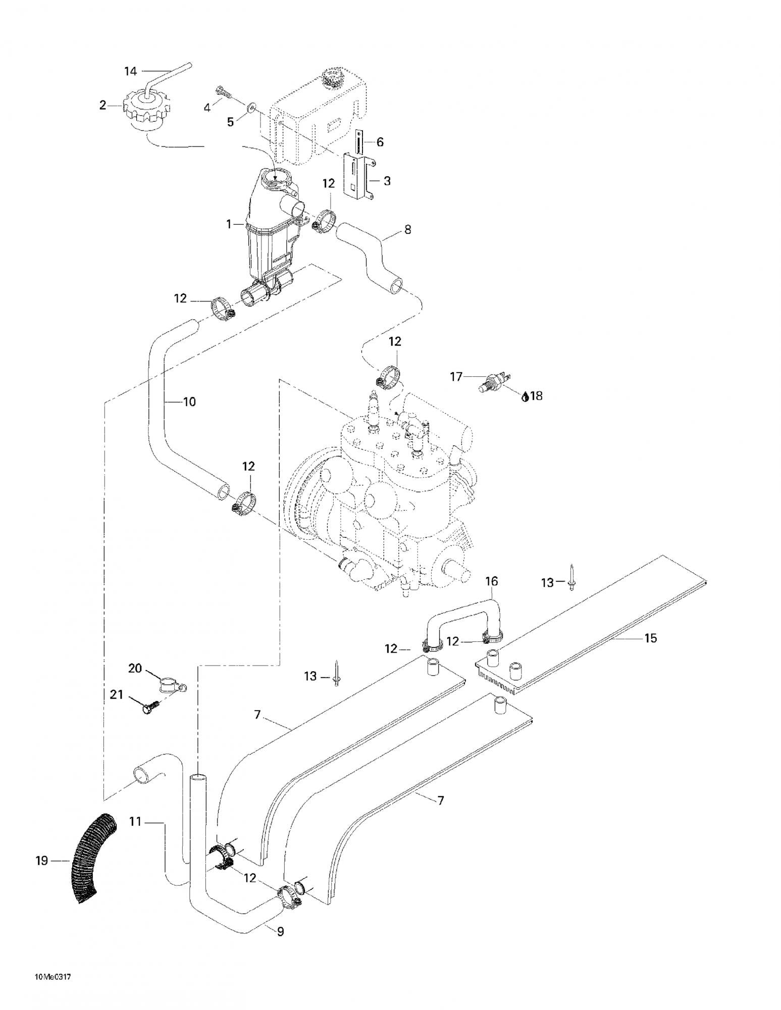 Fits 2003-2007 Ski-Doo Skandic SUV 600 / Skandic WT 600 Models Hose, OEM Part # 605353967