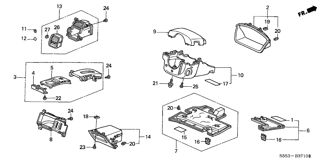 Honda New 2002-2005 Fits Honda Civic Holder Assembly, Cup (Graphite Black), Part # 77230-S6A-G01ZB