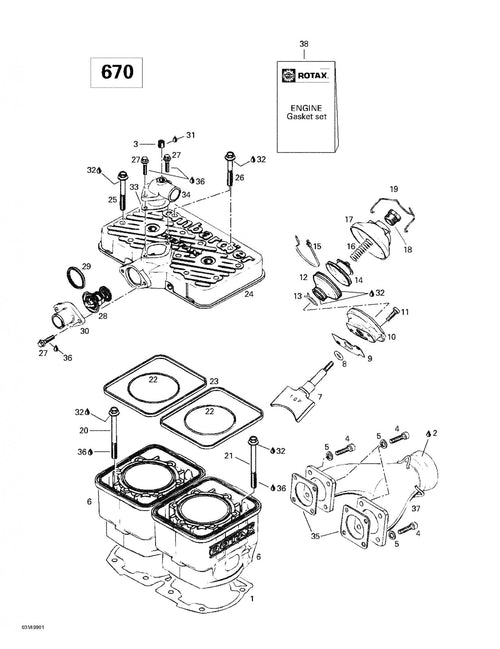 Fits 1996-1999 Ski-Doo Formula Deluxe 500 LC/583/670 / Formula SS Models Gasket-Double 0.8 Mm Formula Deluxe 670., OEM Part # 420931234