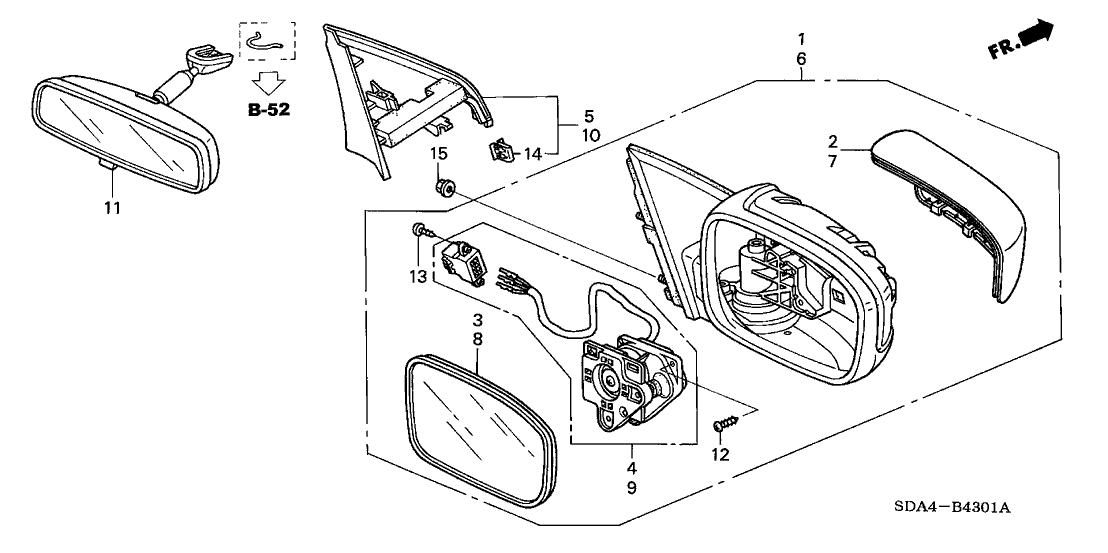 New 2006-2007 Fits Honda Accord Mirror Assembly, Passenger Side Door (Taffeta White) (R.C.) (Heated), Part # 76200-SDA-A23ZK