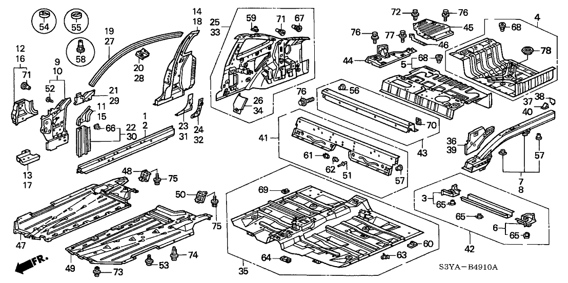 Honda New 2000-2006 Fits Honda Insight Reinforcement, R. FR. Pillar (Lower), Part # 64115-S3Y-300ZZ