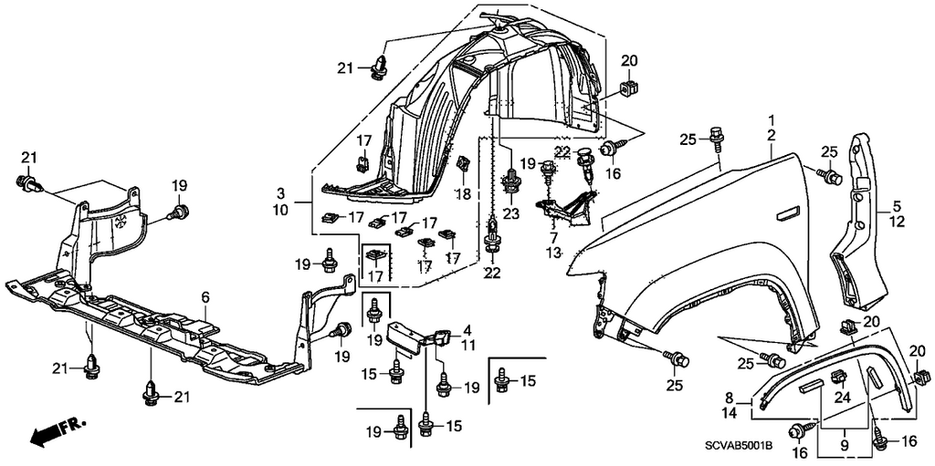New 2009-2010 Fits Honda Element Protector, R. FR. Wheel Arch *NH700M* (ALABASTER SILVER METALLIC), Part # 74115-SCV-A80ZC