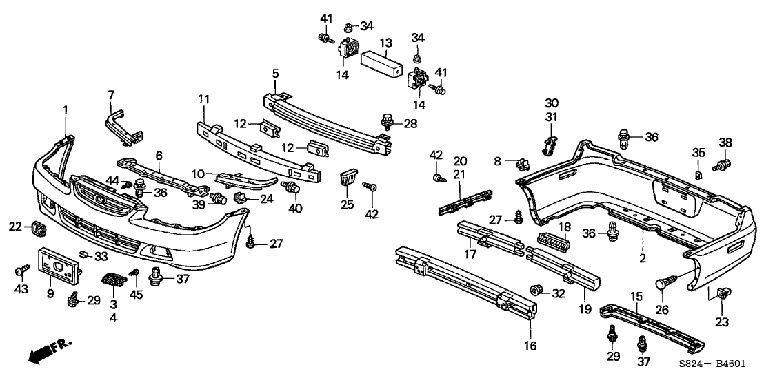 Honda New 1998-2002 Fits Honda Accord Beam, FR. Bumper Center (Upper), Part # 71140-S82-A00ZZ