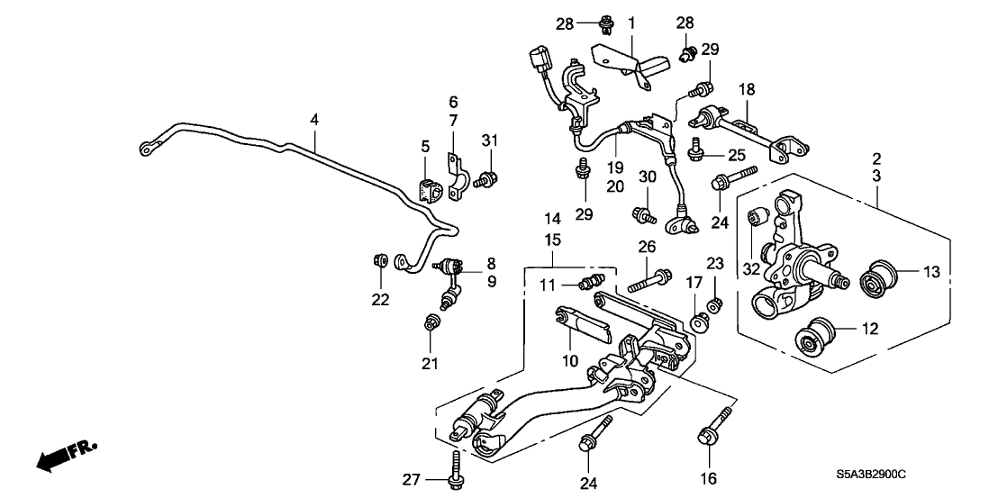 Honda New 2002 Fits Honda Civic Trailing Arm Right Rear, Part # 52370-S5A-A23