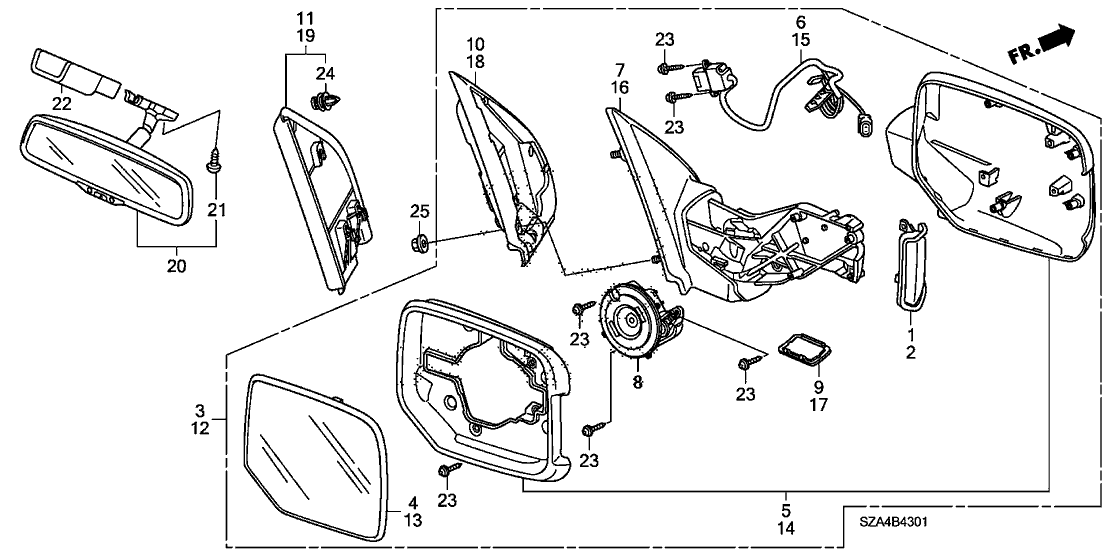 Honda New 2009 Fits Honda Pilot Mirror, Passenger Side Door (Sterling Gray Metallic), Part # 76200-SZA-A33ZF