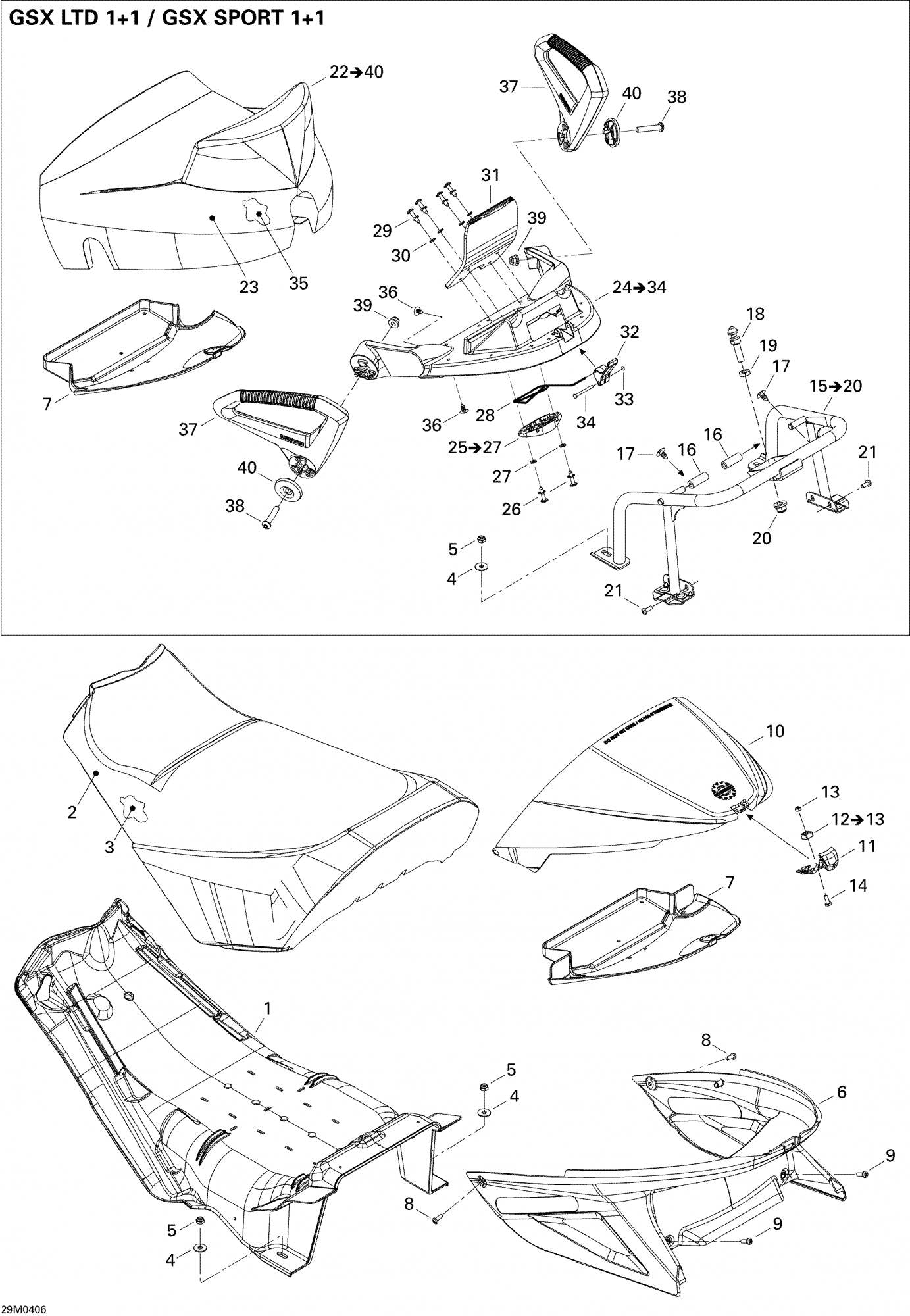 Fits 2004 Ski-Doo GSX 500SS / GSX 600 HO Models Lower Support Includes Items 15 To 20 / GSX Sport 1+1, OEM Part # 510004220