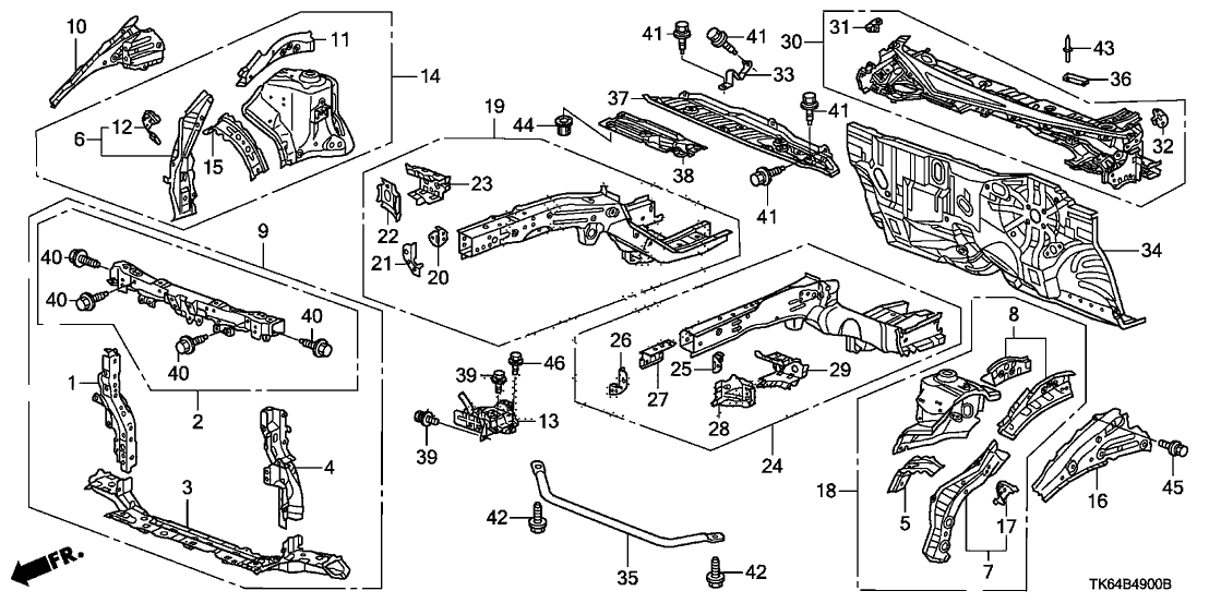 Honda New 2009-2012 Fits Honda Fit Right Front Side Frame, Part # 60810-TK6-A01ZZ