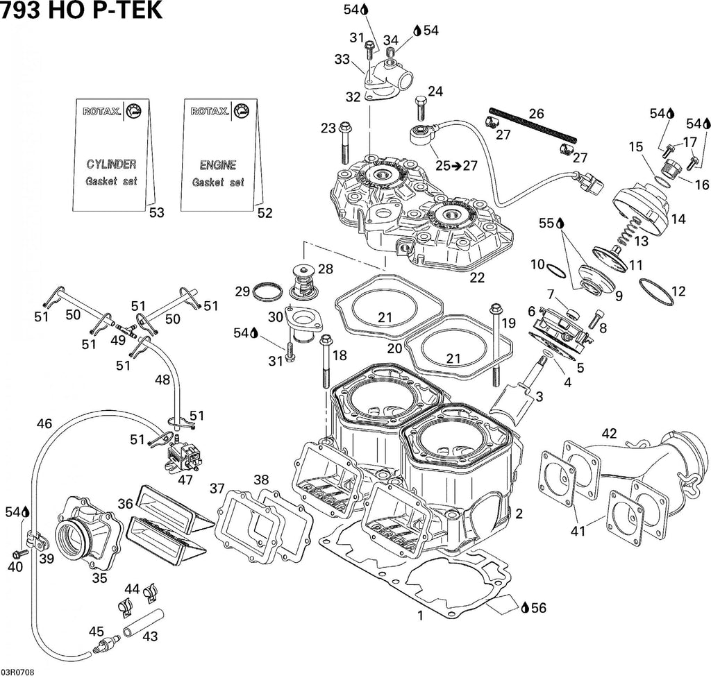 Fits 2000-2007 Ski-Doo Grand Touring 500/600/700/800 / Grand Touring SE 800 SDI Models Gasket 0.8, OEM Part # 420931839