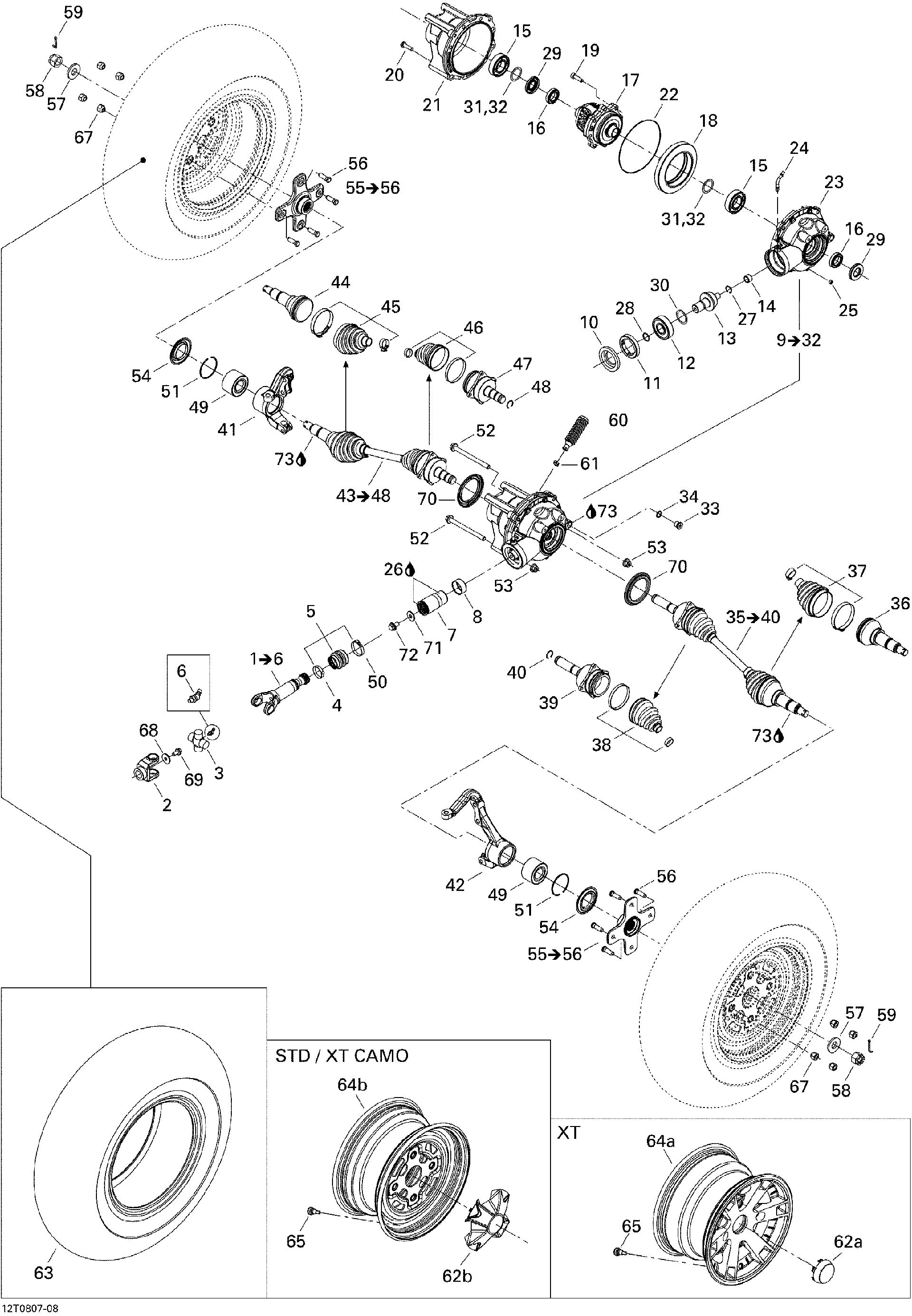 Can-Am - OEM schematic diagram - Part # 2572-705400493 - 07- Drive System, Front - Ref # 64a, 64