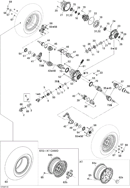 Can-Am - OEM schematic diagram - Part # 2572-705400493 - 07- Drive System, Front - Ref # 64a, 64