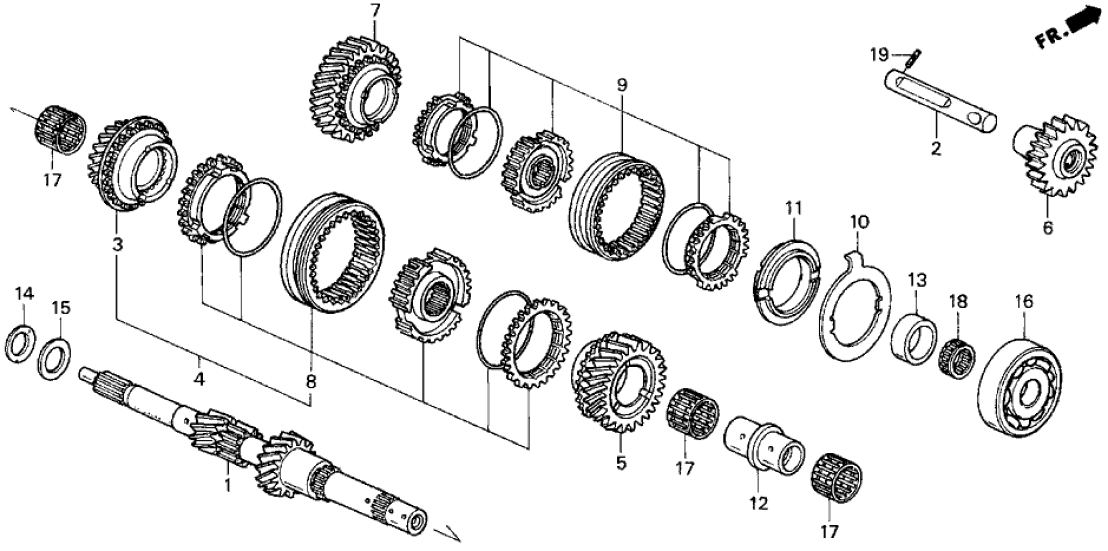 Honda New 1994 Fits Honda Del Sol Shaft, Reverse Idle Gear, Part # 23261-PS1-505