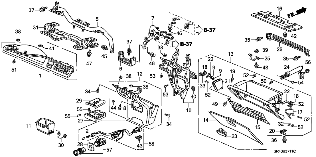 Honda New 1992-1995 Fits Honda Civic Bolster, Driver Knee, Part # 77893-SR4-A02