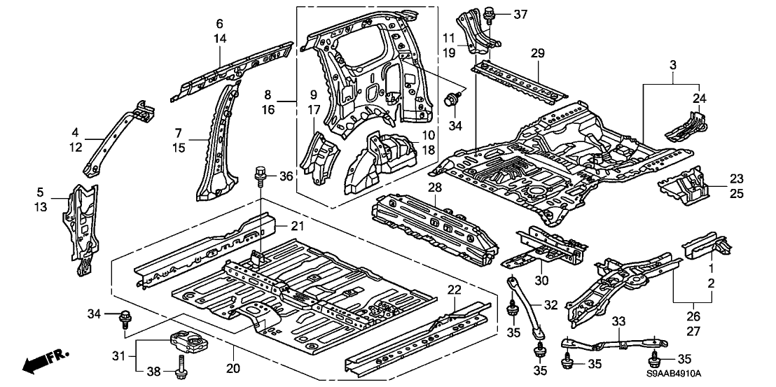 Honda New 2002-2006 Fits Honda CR-V Extension, R. RR. Floor, Part # 65510-S9A-A00ZZ