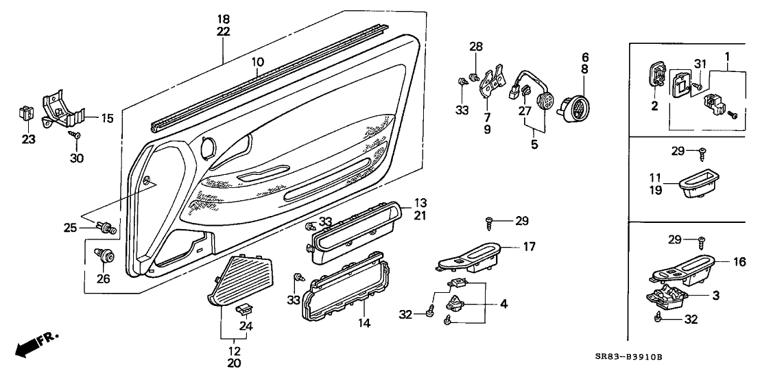 Honda New 1993-1995 Fits Honda Civic Pocket, R. Door *NH178L* (EXCEL CHARCOAL), Part # 83504-SR3-000ZB
