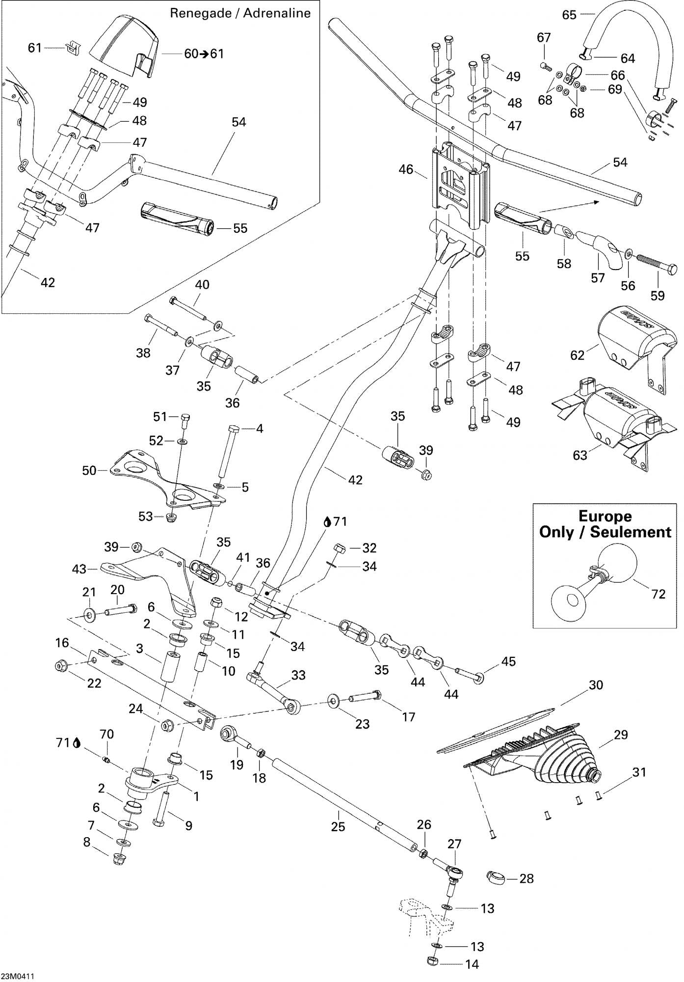 Fits 2002-2005 Ski-Doo GSX 500SS / GSX 600 HO Models LH Swivel Arm, OEM Part # 506151652