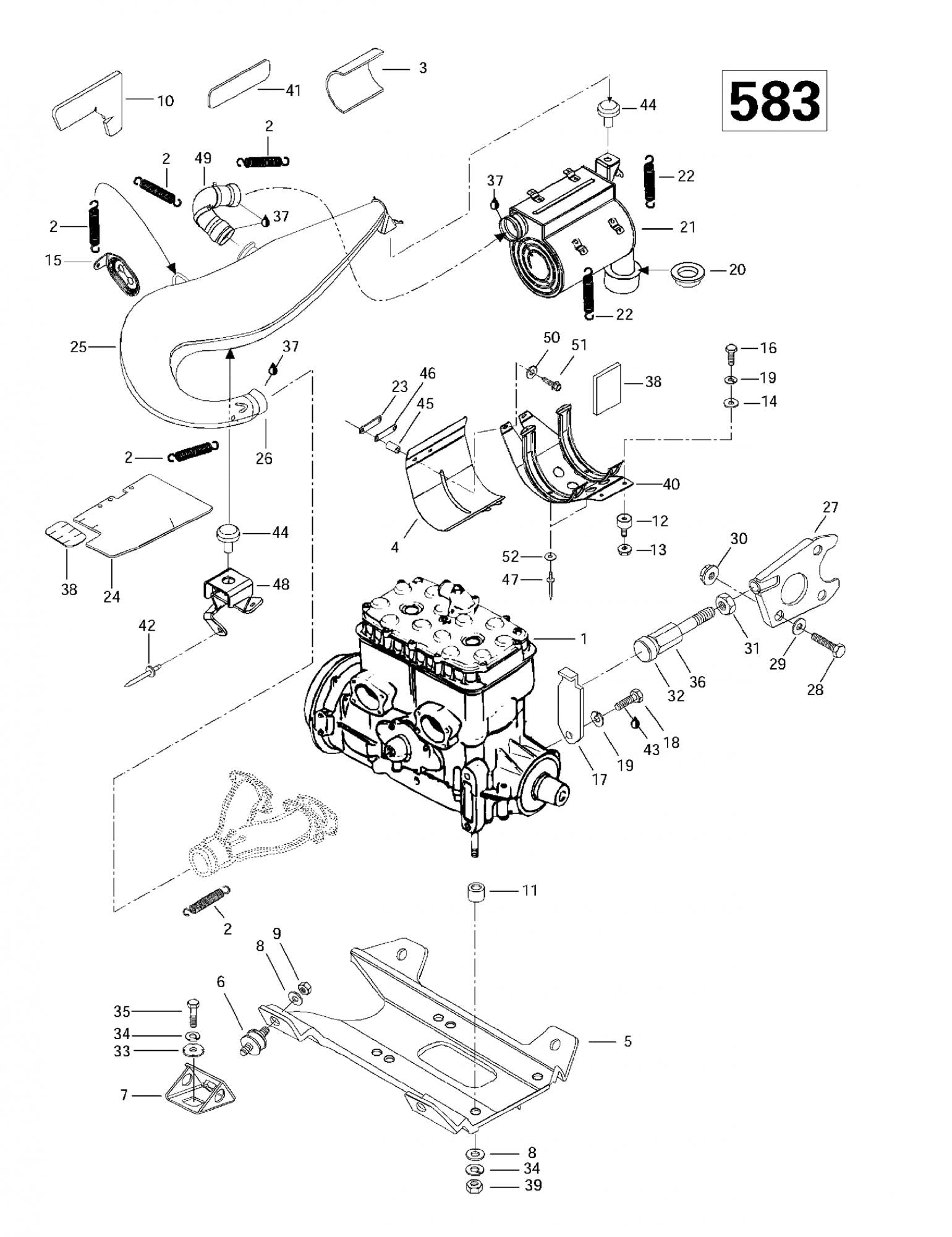 Fits 1996-2003 Ski-Doo Formula 500 / Formula 500 Deluxe Models Rubber Mount, OEM Part # 514052743