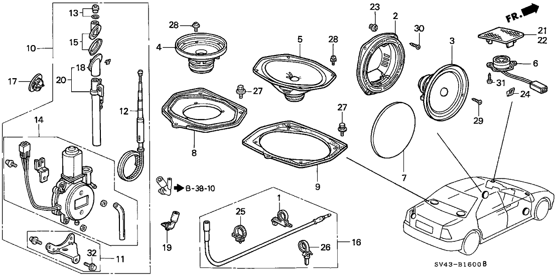 Honda New 1994-1995 Fits Honda Accord Bracket, RR. Speaker, Part # 39124-SV4-900