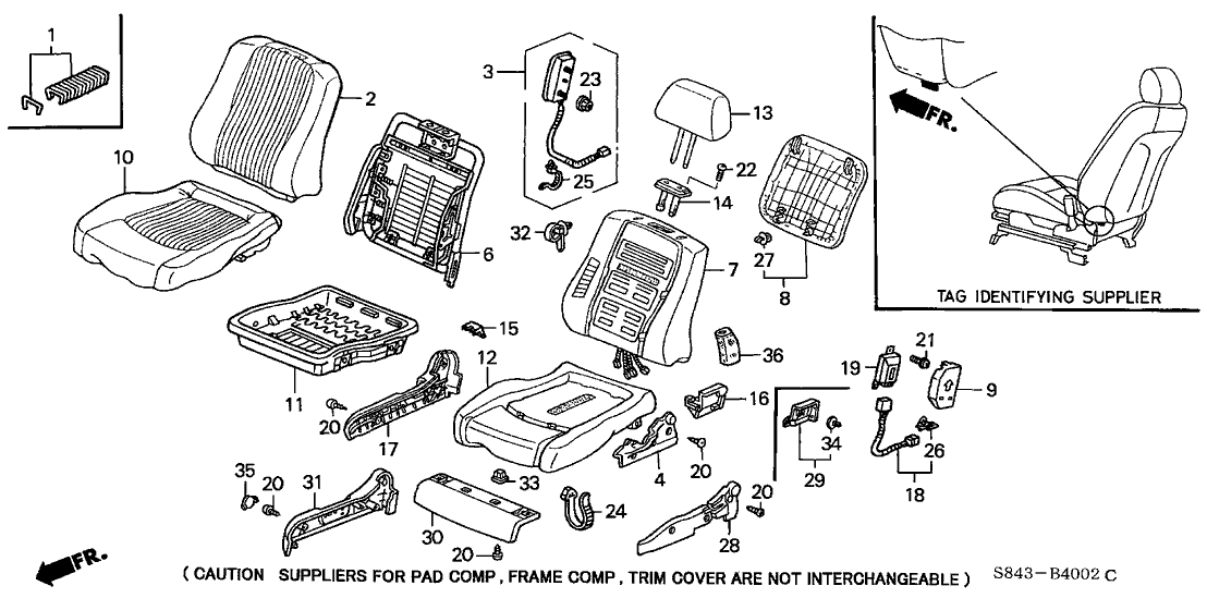 Honda New 2000-2002 Fits Honda Accord Frame, R. FR. Seat-Back (TS Tech), Part # 81126-S84-A83