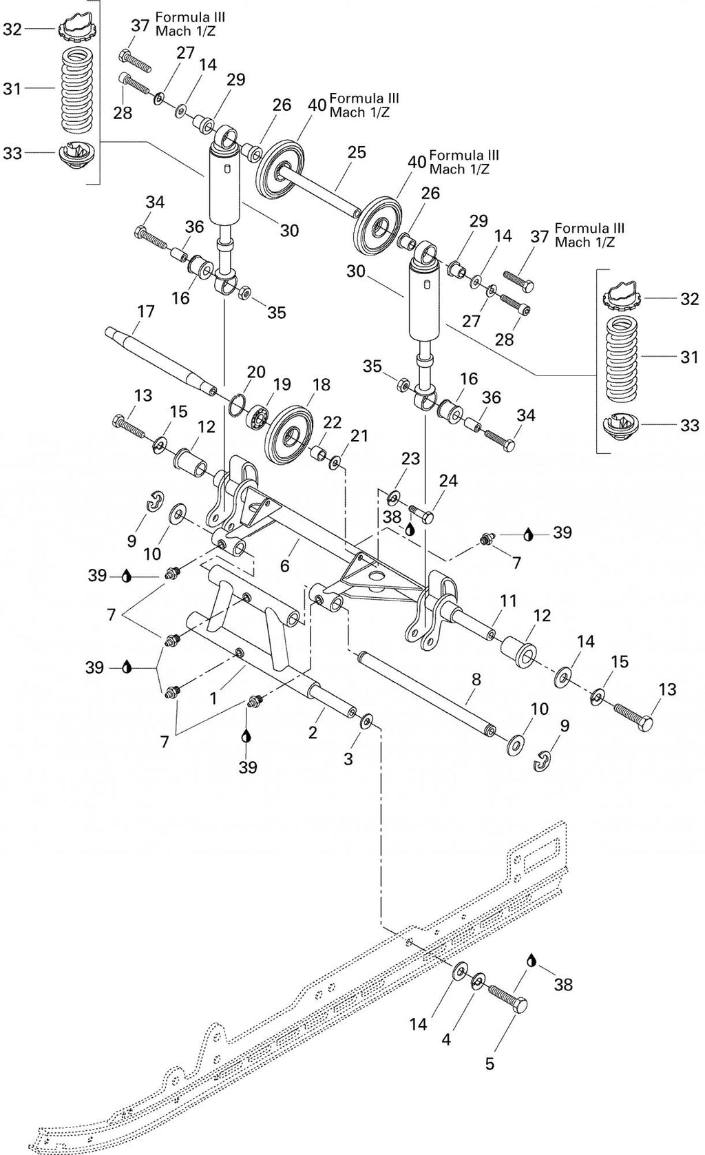 Fits 1996-2005 Ski-Doo Formula III / Formula III LT Models Cushion, OEM Part # 414530000