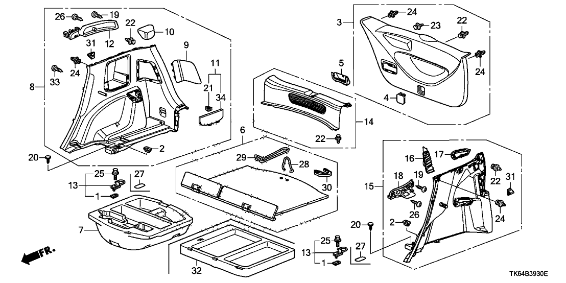 Honda New 2011-2013 Fits Honda Fit Base, R. RR. Shelf *NH167L* (GRAPHITE BLACK), Part # 84605-TF5-003ZA