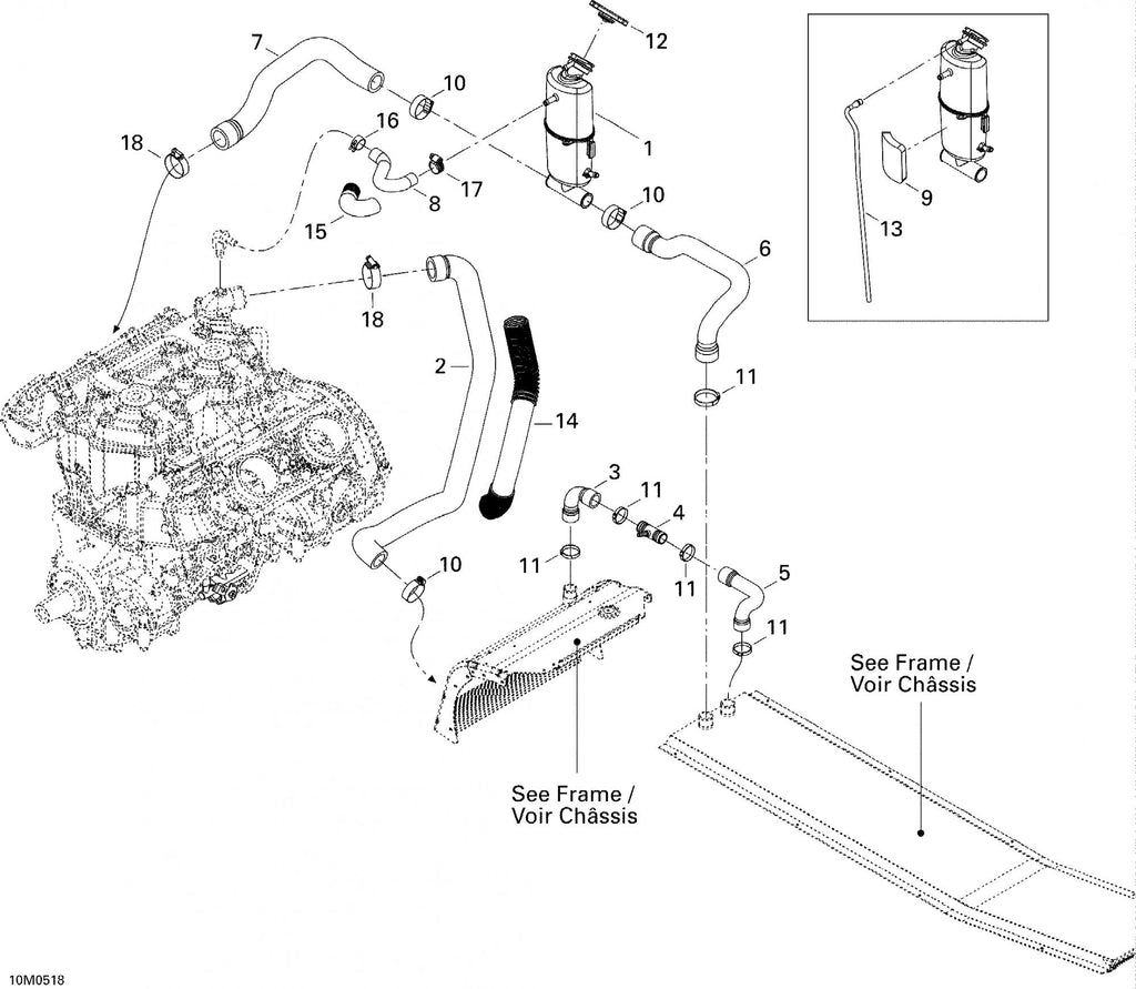 Fits 2005-2007 Ski-Doo Mach Z 1000 SDI / Mach Z 1000 SDI Adrenaline & X Models Engine Outlet Hose, OEM Part # 509000395