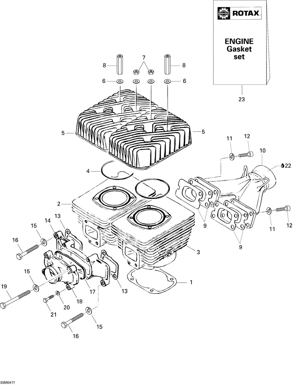Fits 1999-2005 Ski-Doo MX Z 440 / MX Z 440 F/500 F Models Gasket 0.3, OEM Part # 420931780
