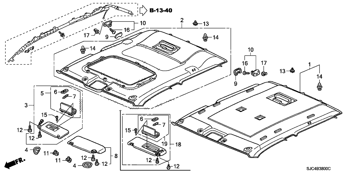 Honda New 2007-2010 Fits Honda Ridgeline Driver Side Sunvisor Assembly (Clear Gray) (Mirror), Part # 83280-SJC-A11ZB