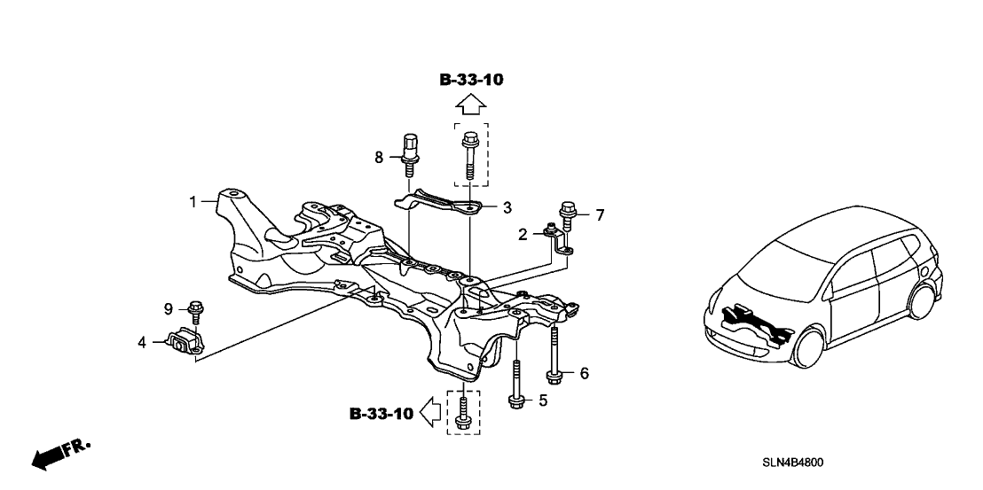 Honda New 2007-2008 Fits Honda Fit Front Suspension Sub-Frame, Part # 50200-SLN-A80