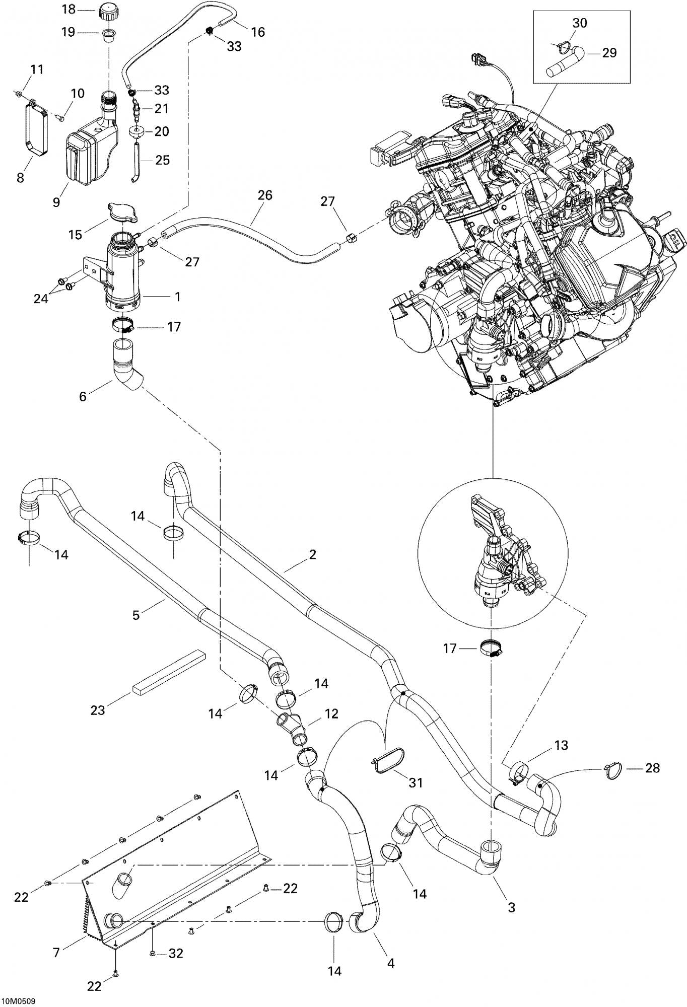 Fits 2003-2005 Ski-Doo Grand Touring V-1000 / Legend V-1000 Outlet Hose, OEM Part # 509000103