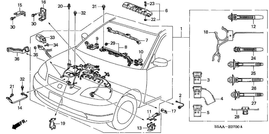 Honda New 2001-2005 Fits Honda Civic Cover Assy., Engine Wire Harness, Part # 32120-PLC-000