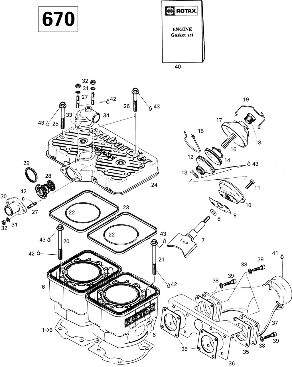 Fits 1996-1999 Ski-Doo Formula Deluxe 500 LC/583/670 / Formula SS Models Gasket-Double 0.8 Mm Formula Deluxe 670., OEM Part # 420931234
