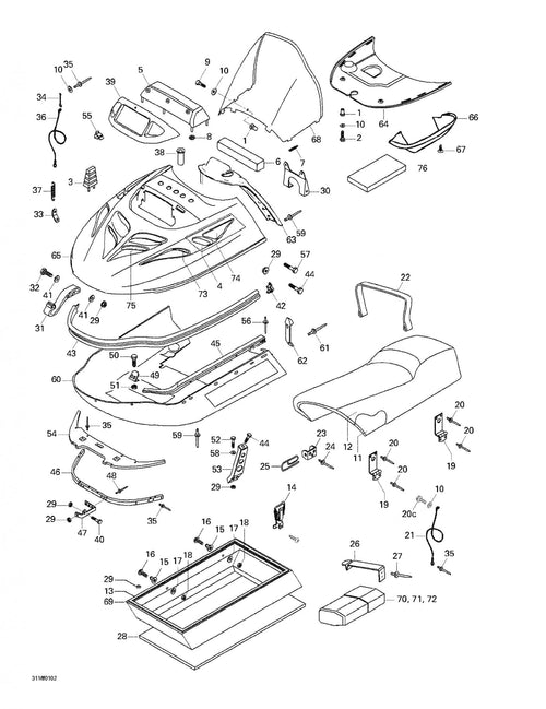 Fits 1997-2007 Ski-Doo Skandic 500/600 / Skandic 500F/600 Models Foam, OEM Part # 5346331