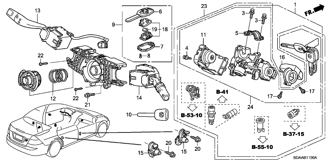 New 2006-2007 Fits Honda Accord Key Cylinder Set, Part # 06350-SDA-A43