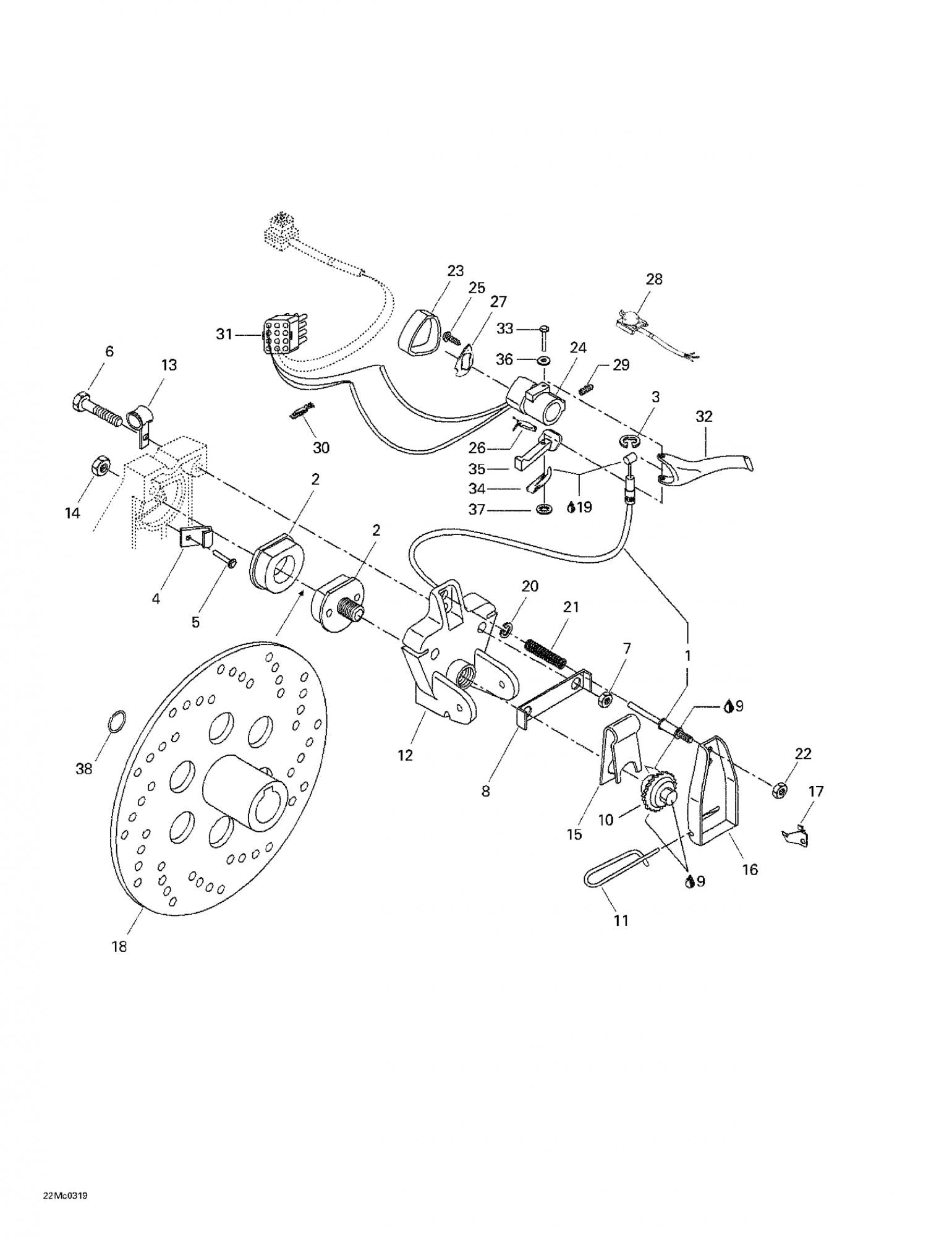 Fits 1996-2007 Ski-Doo Legend 380F / MX Z 380F Models Brake Housing Ass'y, OEM Part # 507032313