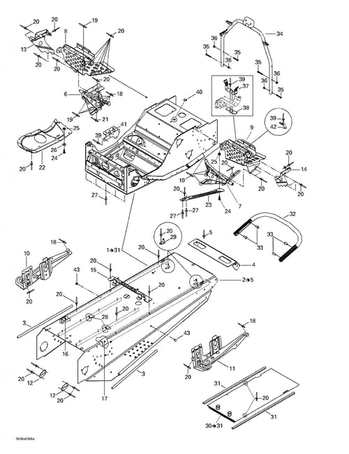 Fits 2002-2005 Ski-Doo Grand Touring SE 800 SDI / Grand Touring V-1000 Models RH Slide Bracket, OEM Part # 518323315