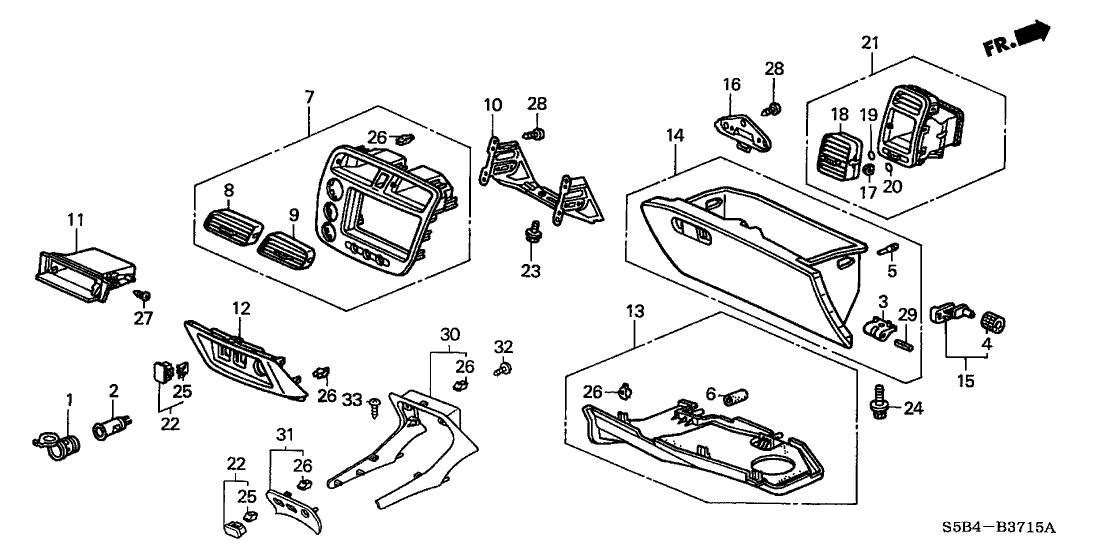 Honda New 2001-2005 Fits Honda Civic Bracket, Center Panel, Part # 77255-S5A-000