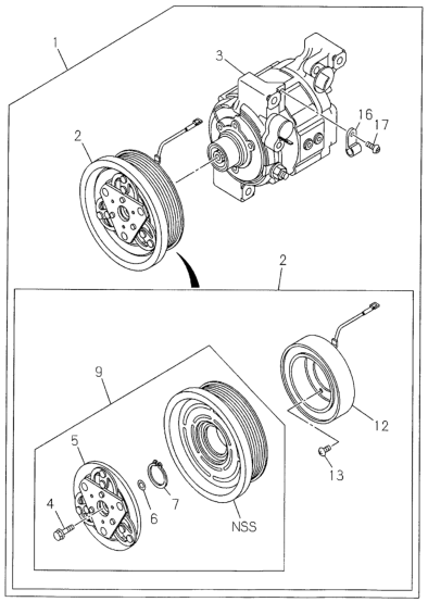 Honda New 1999-2002 Fits Honda Passport Pulley, Magnet Clutch A/C (M Anual Control), Part # 89721-97060