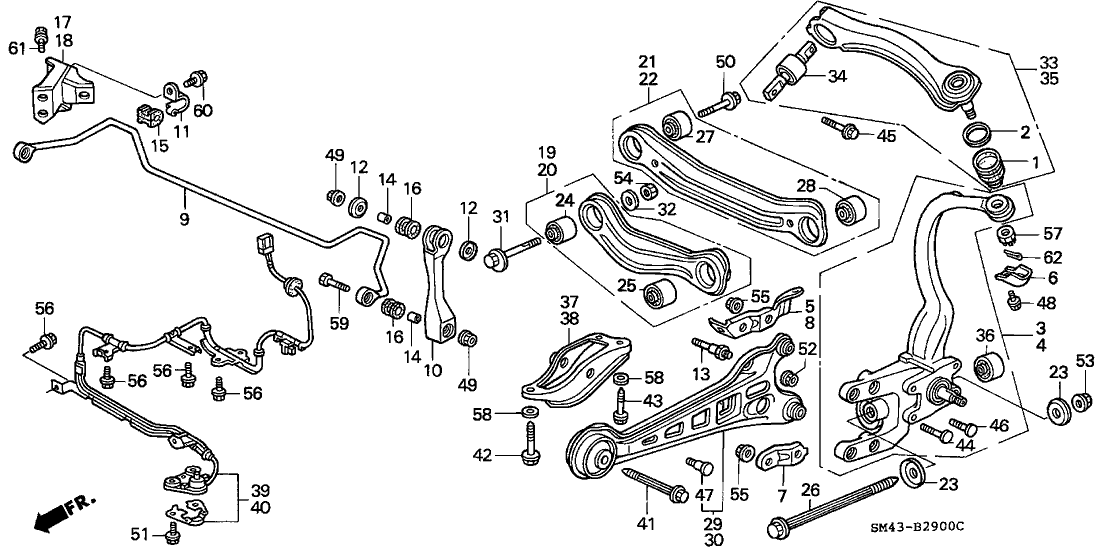 Honda New 1990-1993 Fits Honda Accord Arm B, Left Rear (Lower), Part # 52360-SM4-A00